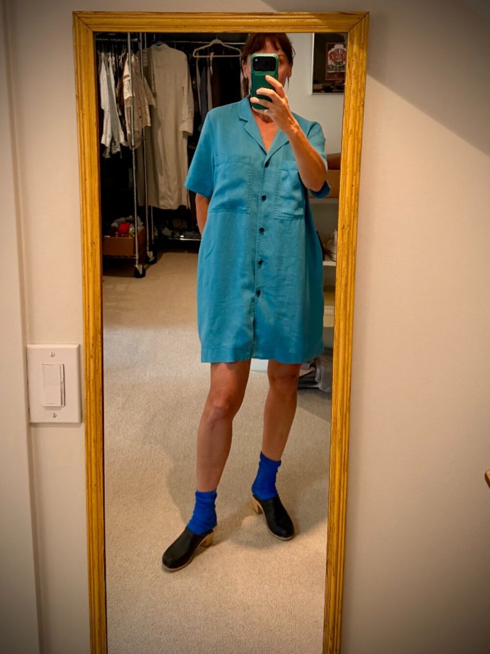 Everlane Short-Sleeve Linen Shirt Dress in Azure Blue, Size M